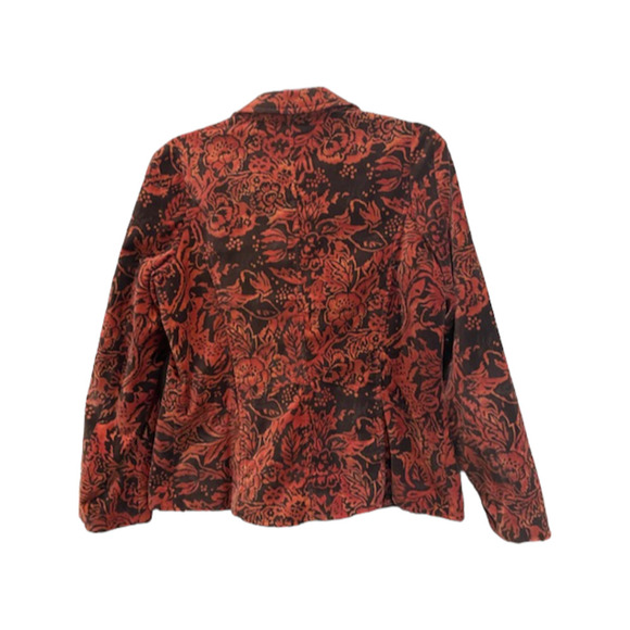 Pre-Owned David Brooks Rusty Brown/Black velvety Floral Design Women Blazer sz10 - Picture 2 of 4